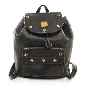 Auth Mcm Back Pack Bag Black Leather #27007M12